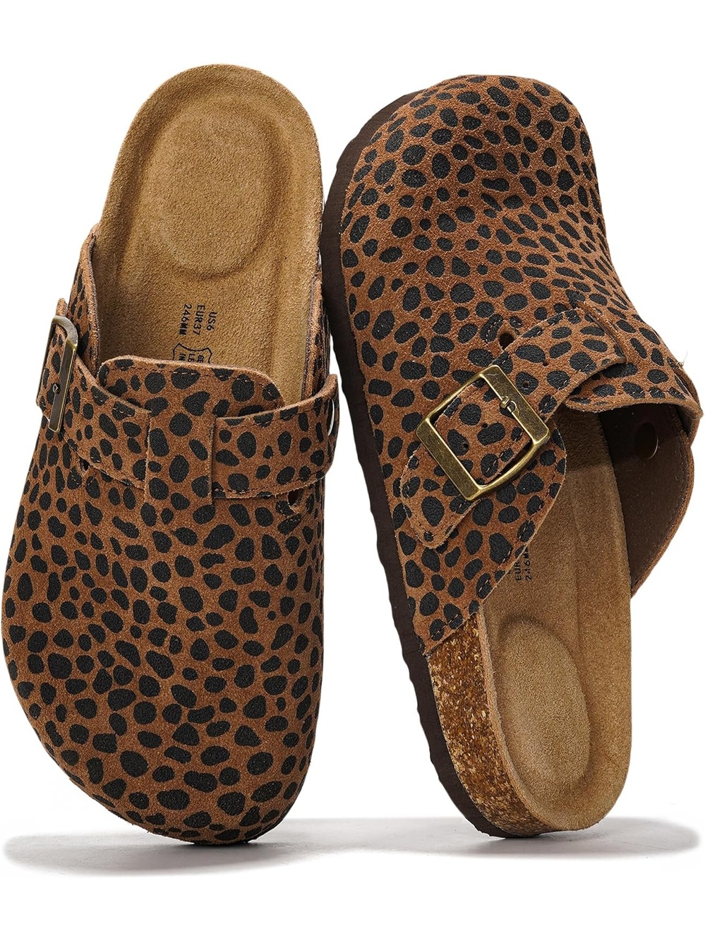 Women's Dark Brown Leopard Closed Toe Flat Slip On Footbed Casual Mules Clog